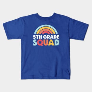 Cute School Teacher 5th Grade Squad with Retro Rainbow and Hearts Kids T-Shirt